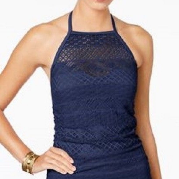 Island Escape Other - Island Escape Womens High-Neck Crochet Tankini Top